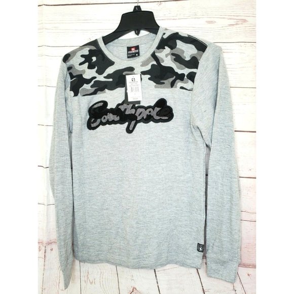 South Pole Authentic Collection Heather Grey Small Embroidered Long Sleeve Shirt - Picture 1 of 11